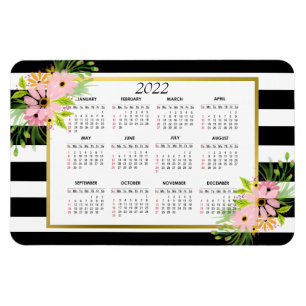 Ímã Dourado Floral Preto-Branco    Calendário 2022