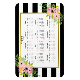 Ímã Dourado Floral Preto-Branco Estimulado | Calendári