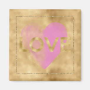 Imã Dourado Glam Glitter Pink Heart Love
