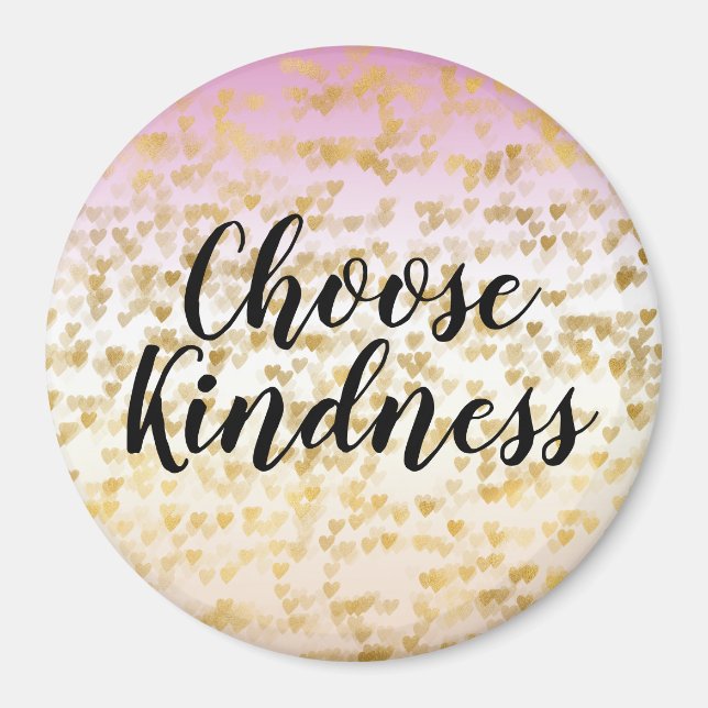 Imã Dourado Glam Hearts Confetti Rosa Ombre (Frente)