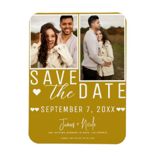 Ímã Dourado Mostarda Moderno Save the Date 2 Fotos Cas