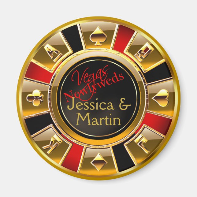 Imã Dourado, Red & Black Vegas Casino Chip Favor (Frente)