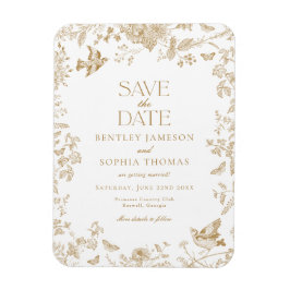 Ímã Dourado Toile De Jouy Vintage Floral Salve a Data