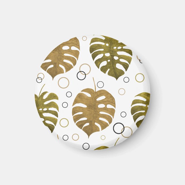 Imã Dourado tropical: Monstera Leaf Watercolor (Frente)