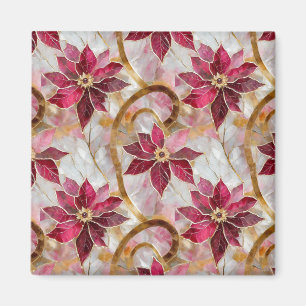 Imã Dourados Swirls Borgonha Rosa Poinsettias de Natal