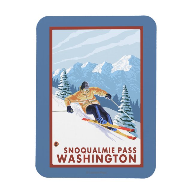 Ímã Downhill Snow Skier - Snoqualmie Pass, WA (Vertical)