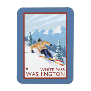 Ímã Downhill Snow Skier - White Pass, Washington