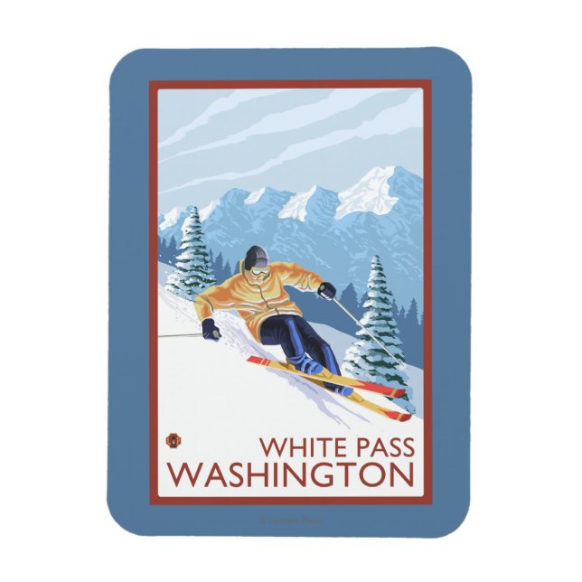 Ímã Downhill Snow Skier - White Pass, Washington (Vertical)