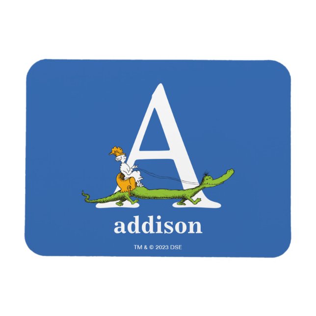 Ímã Dr. Seuss ABC: Carta A - Branco | Adicione seu nom (Horizontal)