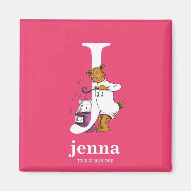 Imã Dr. Seuss ABC: Carta J - Branco | Adicione seu nom (Frente)