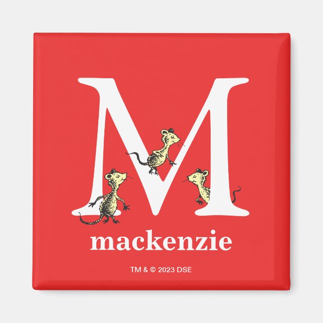 Imã Dr. Seuss ABC: Carta M - Branco | Adicione seu nom (Frente)