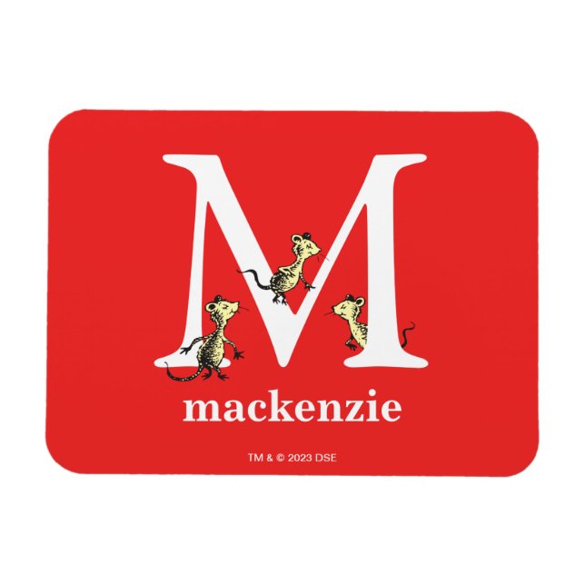 Ímã Dr. Seuss ABC: Carta M - Branco | Adicione seu nom (Horizontal)