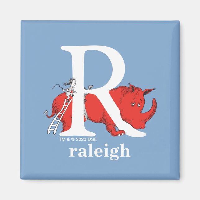 Imã Dr. Seuss ABC: Carta R - Branco | Adicione seu nom (Frente)