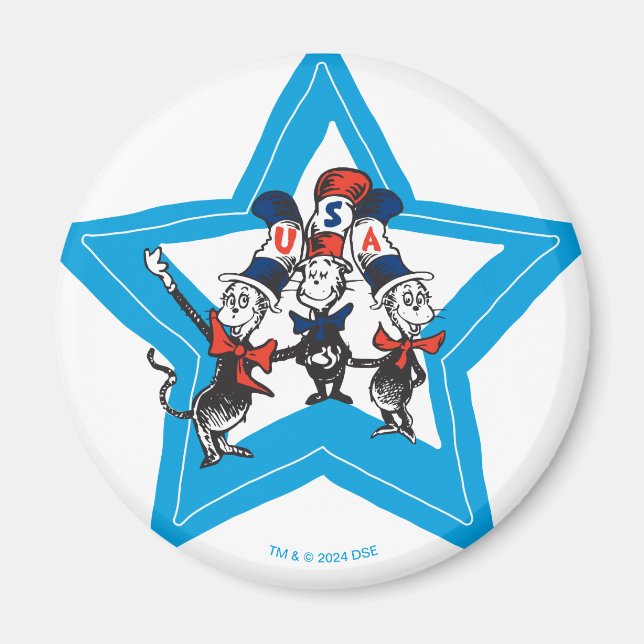 Imã Dr. Seuss | Gráfico Little Cats USA Hats (Frente)