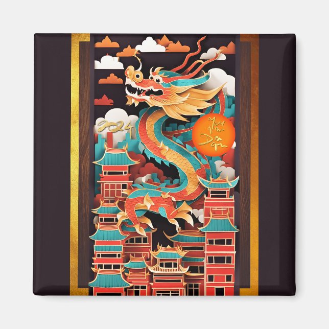 Imã Dragão Chinês Cugado Origami SqM2 (Frente)