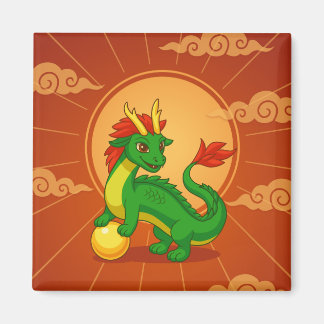 Imã Dragão Chinês Verde sobre Vermelho