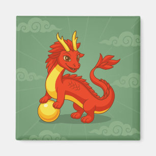 Imã Dragão Chinês Vermelho em Verde