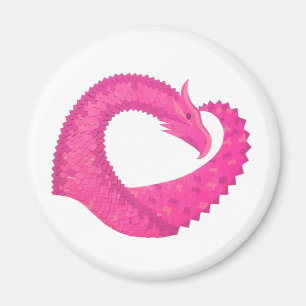Imã Dragão-coração rosa-quente em branco