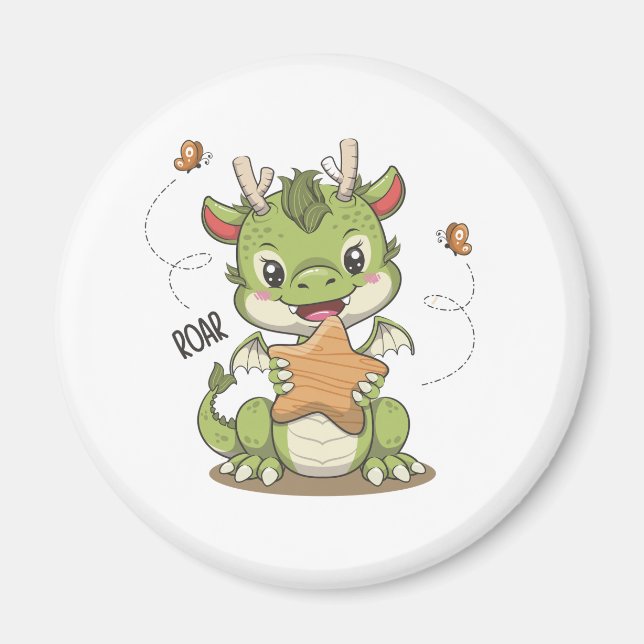 Imã Dragão Cugado Com Estrela De Madeira E Borboleta (Frente)