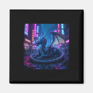Imã Dragão Cyberpunk Majestoso Descendo Em Neon City S