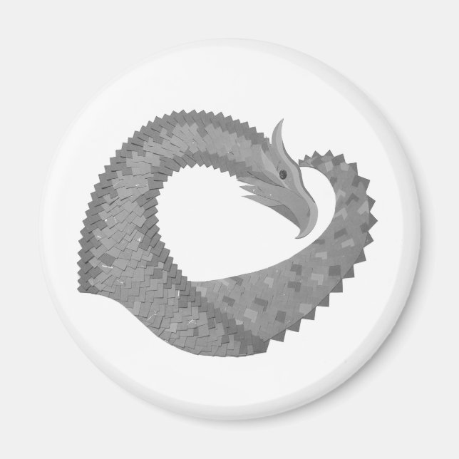 Imã Dragão de coração cinza sobre branco (Frente)