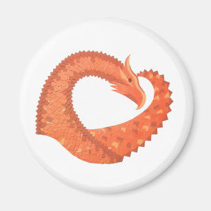 Imã Dragão de coração laranja em branco