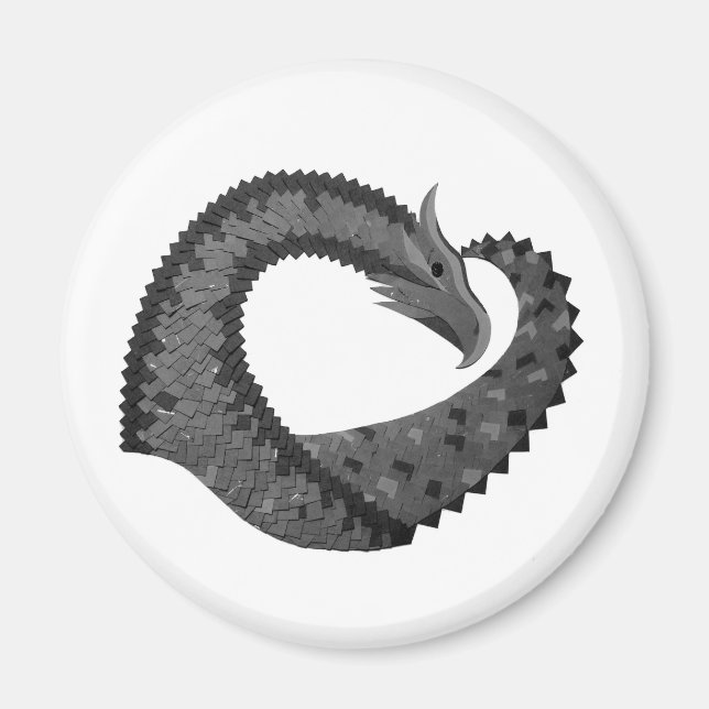 Imã Dragão de coração preto sobre branco (Frente)