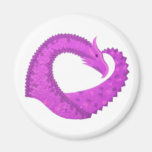 Imã Dragão de coração roxo brilhante em branco