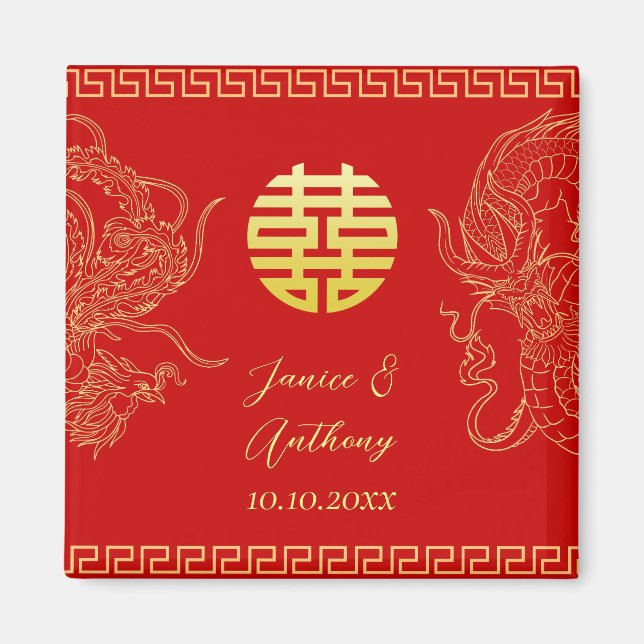 Imã Dragão do casamento chinês de ouro vermelho e fêni (Frente)