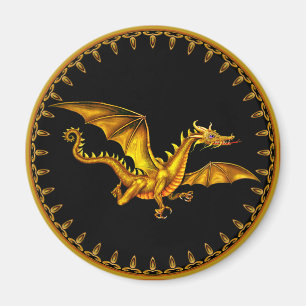 Imã dragão do ouro do vôo no preto