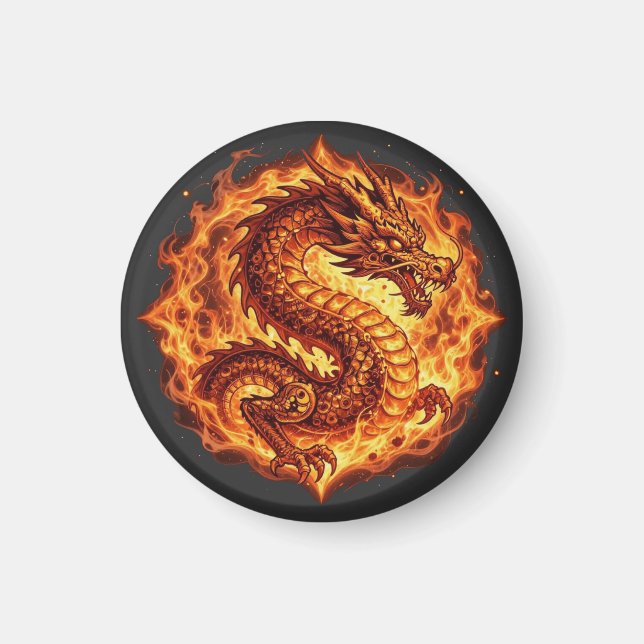 Imã Dragão Fogo Chamas Laranja Fogo Presente para home (Frente)