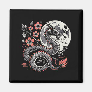 Imã Dragão Japonês Sakura Lua Cerejeira Flor Homens Sa