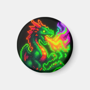 Imã Dragão Neon Pixel - Design da Chama da Arcade Retr