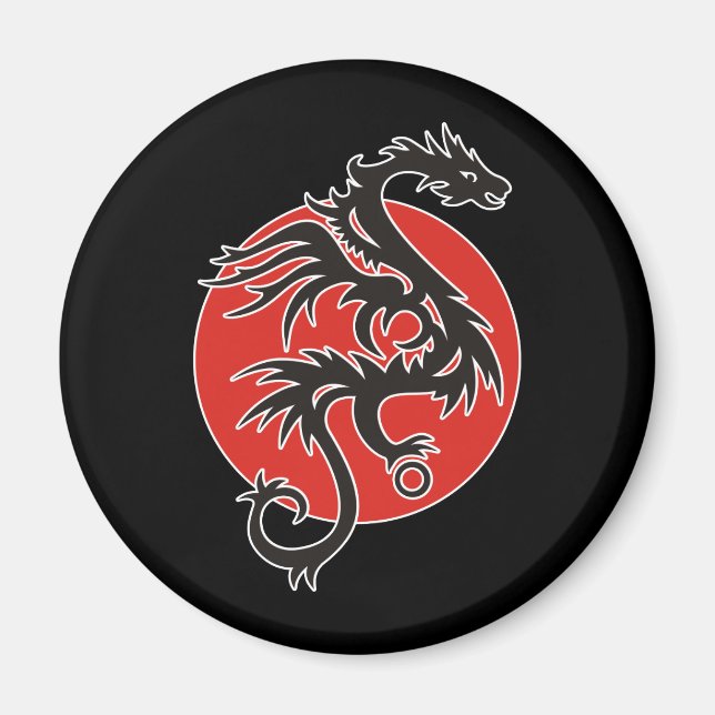 Imã Dragão Sol - preto vermelho branco + suas ideias (Frente)