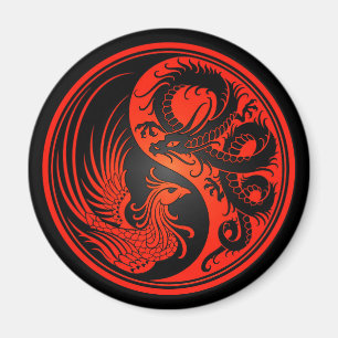 Imã Dragão vermelho e preto Phoenix Yin Yang