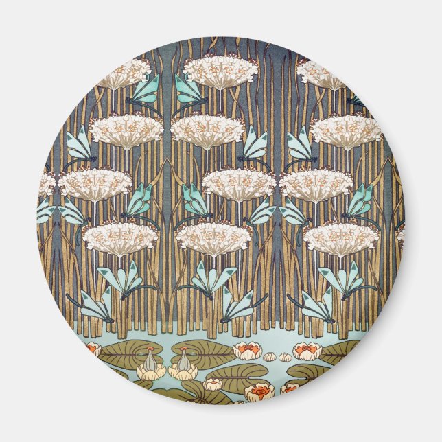 Imã Dragões Água Lírios Marsh Art Nouveau (Frente)