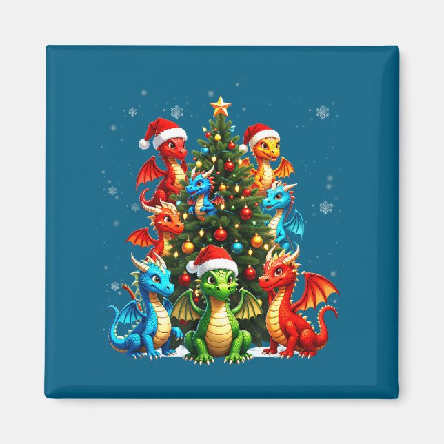 Imã Dragon Christmas Tree Squad Santa Hat Fantasy Myth (Frente)