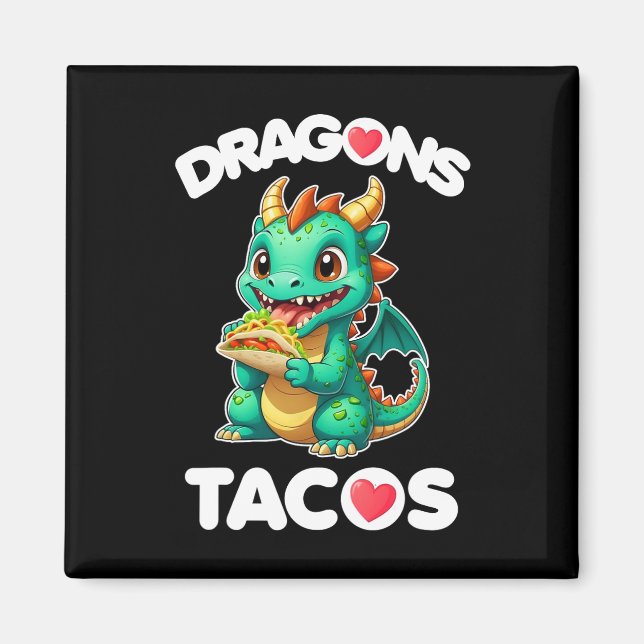 Imã Dragon Love Tacos Cute Cinco De Mayo Comida mexica (Frente)