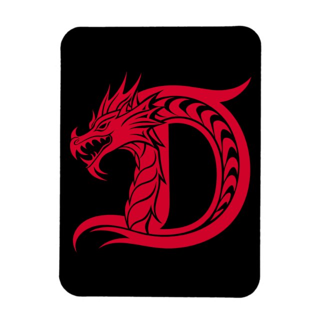 Ímã Dragon Styled Letter D, Dragon Alphabet, Monogram (Vertical)