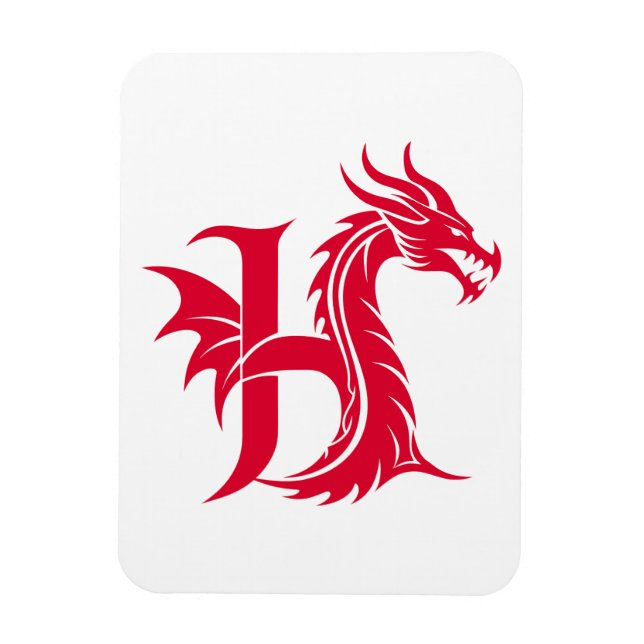 Ímã Dragon Styled Letter H, Dragon Alphabet, Monogram (Vertical)