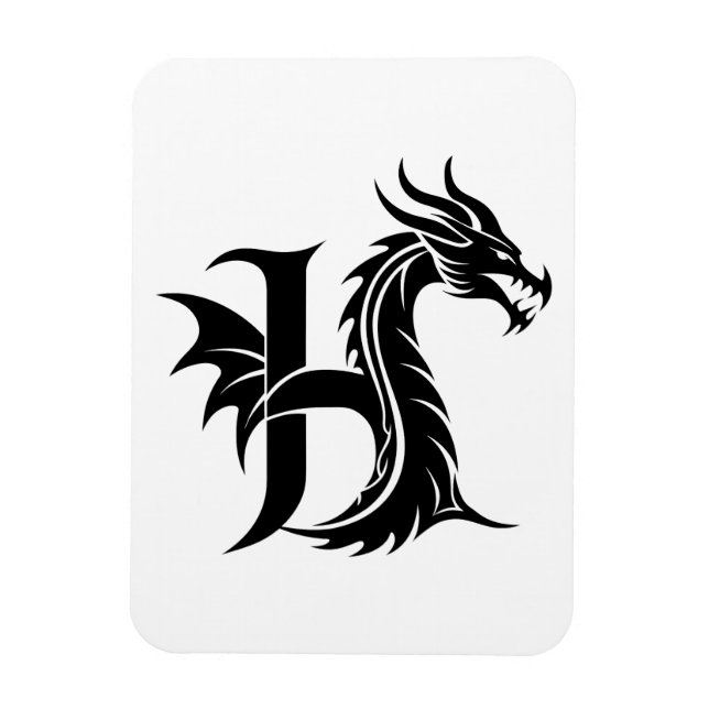 Ímã Dragon Styled Letter H, Dragon Alphabet, Monogram (Vertical)