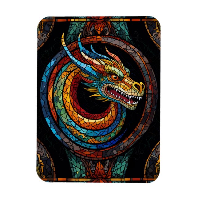 Ímã Dragon Swirl em design de mosaico multicolor (Vertical)