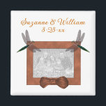 Imã Dragonflies Wedding Favor Photo<br><div class="desc">Colorful dragonflies on a frame with a bow wedding favor refrigerator magnet. Ready for your special photo. Fill in your information in the template. Make more changes to text and font size, style, and color. Add your photo by clicking on Change and upload your picture. Click on Customize to adjust...</div>