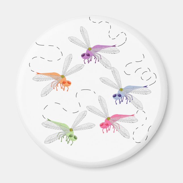 Imã Dragonflies Whimsic Cartoon Art (Frente)