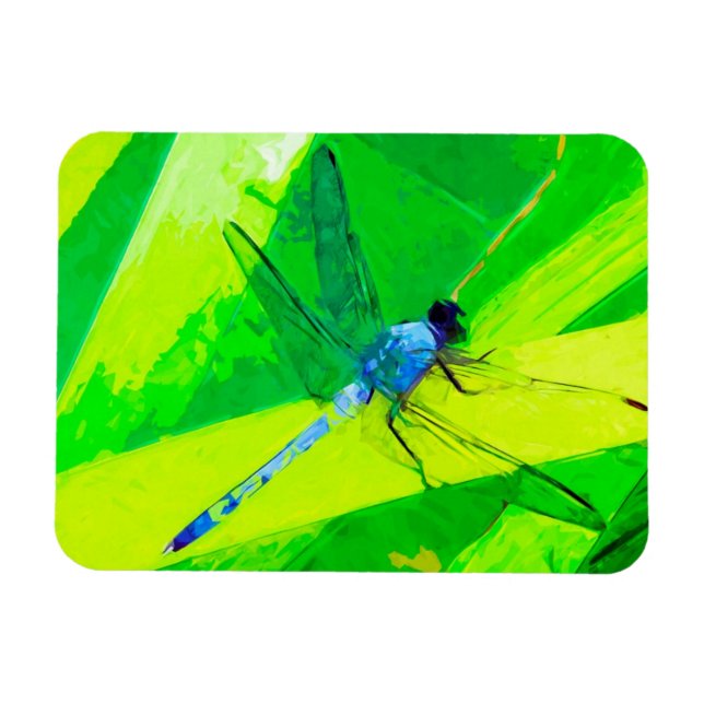 Ímã Dragonfly Azul sobre Impressionismo Abstrato Verde (Horizontal)