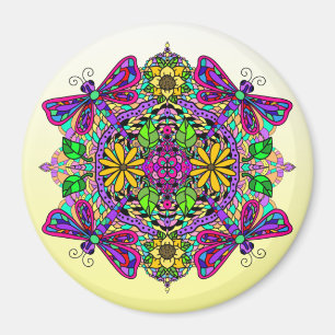 Imã Dragonfly e Flores Mandala Magnet