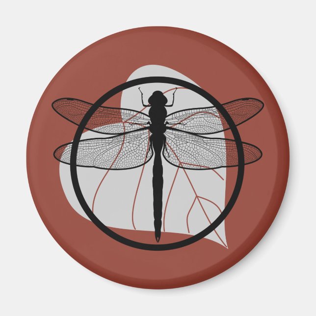 Imã Dragonfly on Leaf Drawing - Willife Circle Series (Frente)