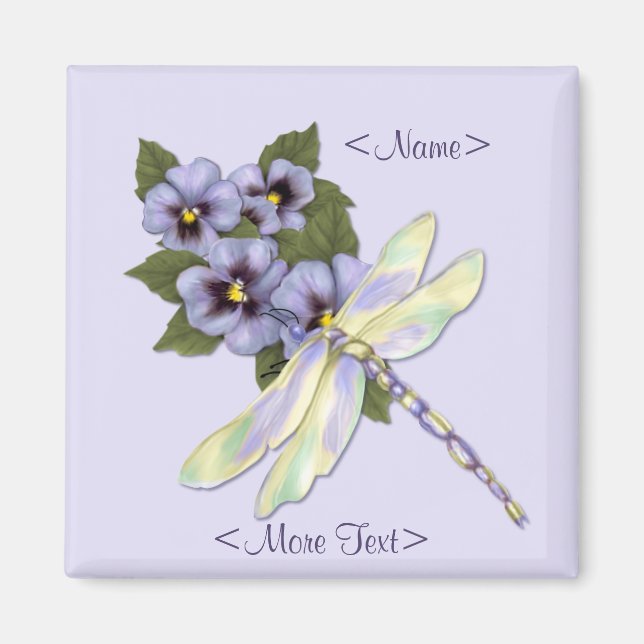 Imã Dragonfly & Pansies - Personalizar (Frente)