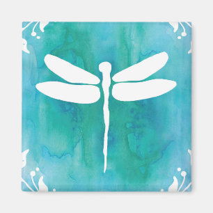 Imã Dragonfly Watercolor White Aqua Blue Dragonlies