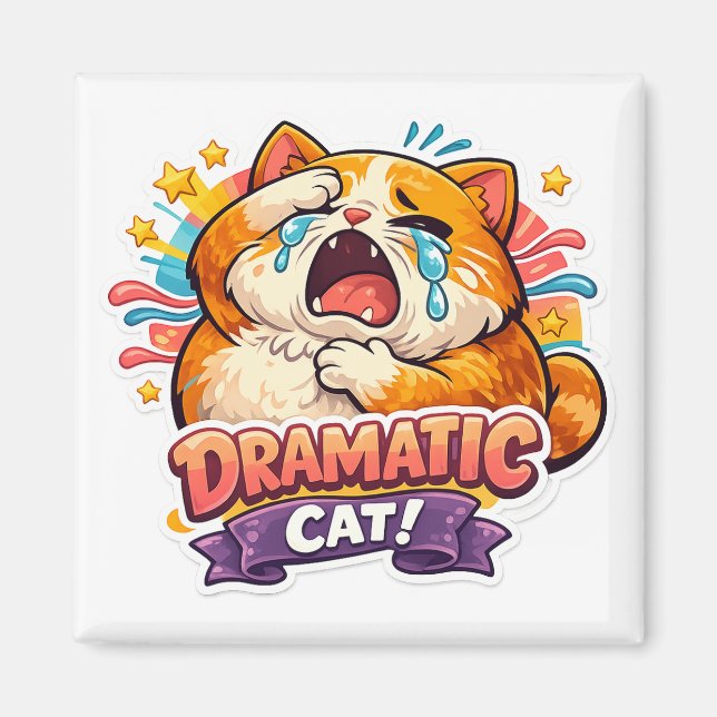 Imã Dramatic Cat Funny Crying Cartoon Art Reaction (Frente)